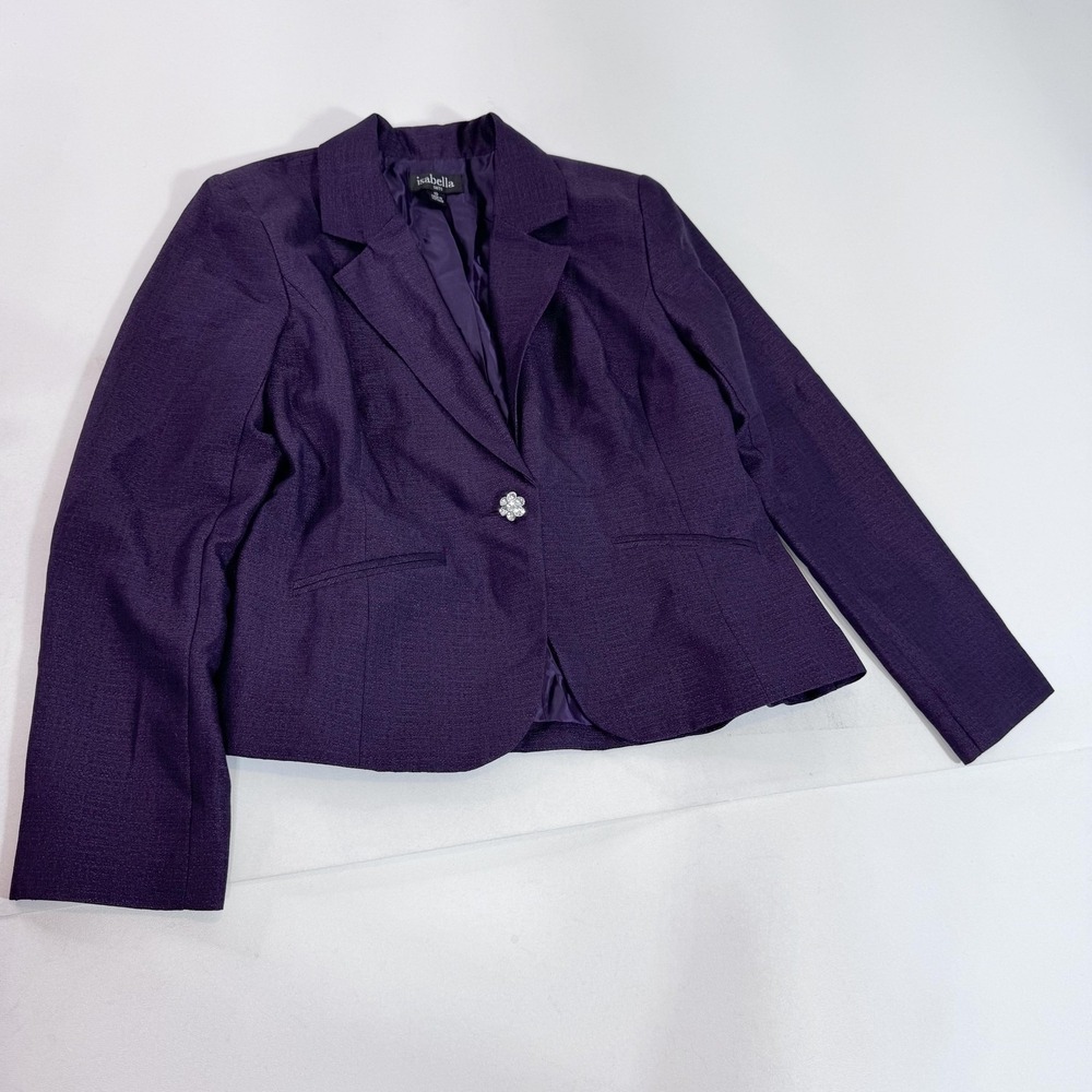 Isabella Blazer Womens 10 Purple Textured One Button Lined Dressy Jacket